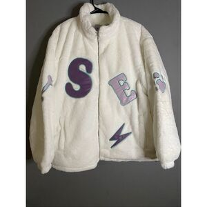 Aelfric Eden White Sherpa SEA Bones FishScale Zip Up Jacket Size Small NWT